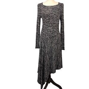 BCBGMAXAZRIA S Asymmetrical Blue Black Knit Dancer‎ Dress Long Sleeve Bodycon
